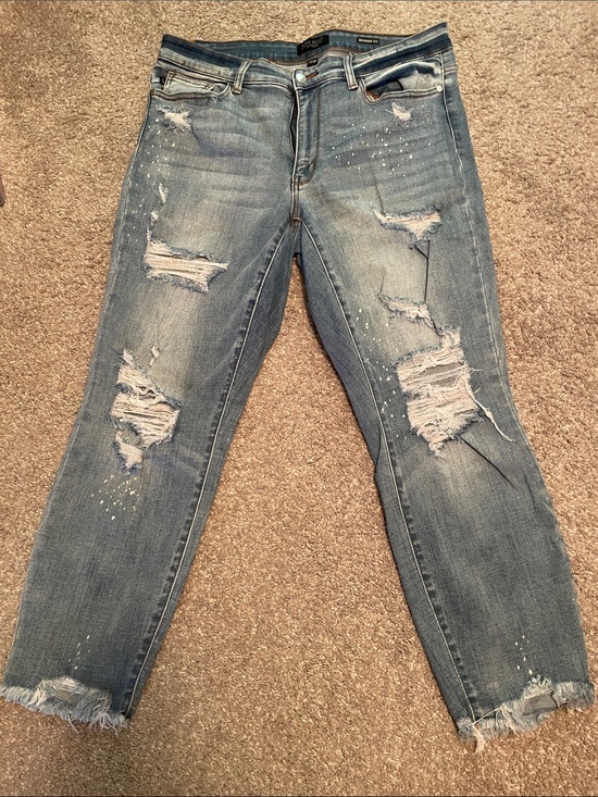 Judy Blue Denim - Judy Blue Light Blue Distressed Boyfriend Jeans, 14W